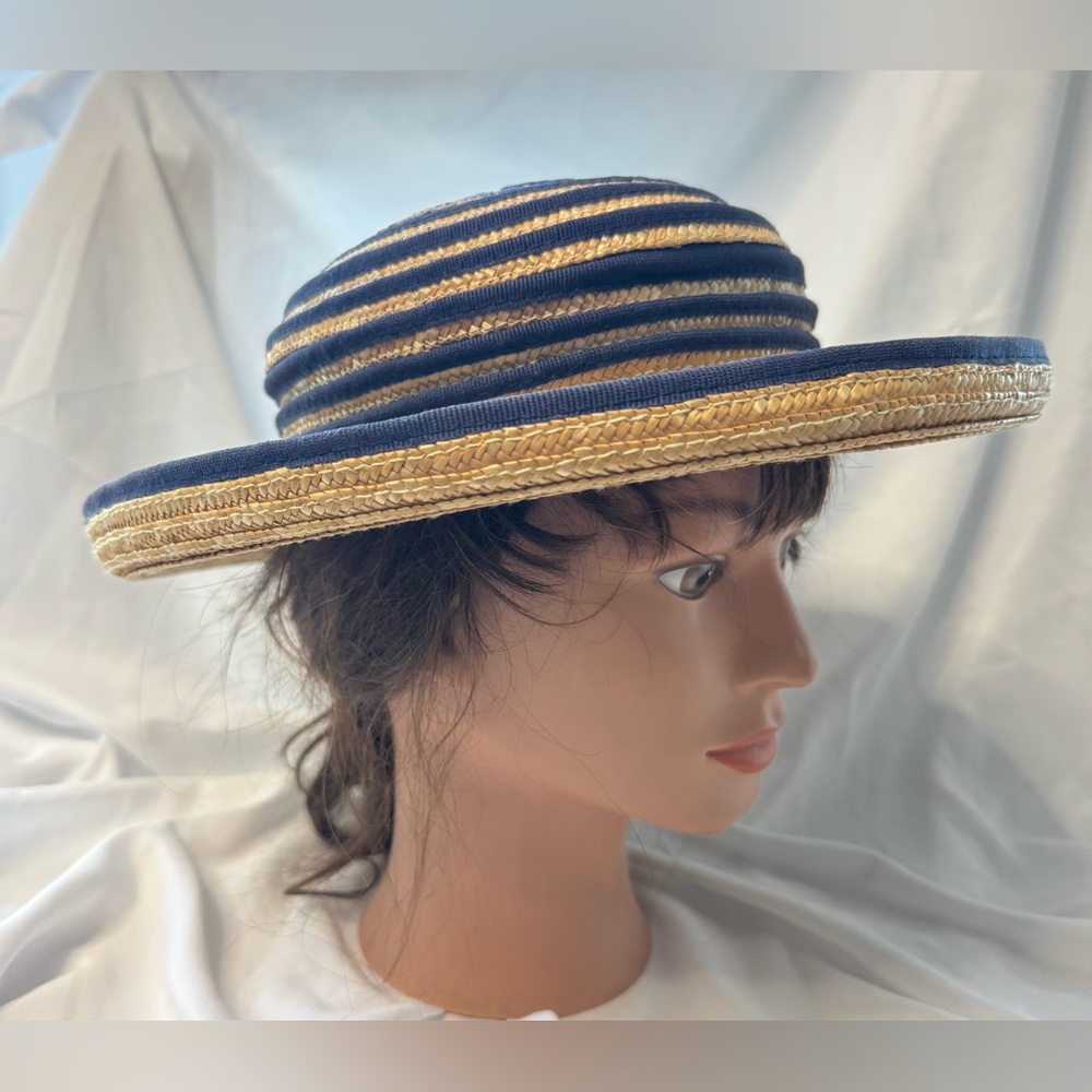 Miriam Lefcourt Elegantly Yours Navy Grosgrain and Straw Hat